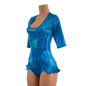 Peacock Holographic Half Sleeve Romper with Hip Ruffles - 2