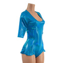 Peacock Holographic Half Sleeve Romper with Hip Ruffles - 5