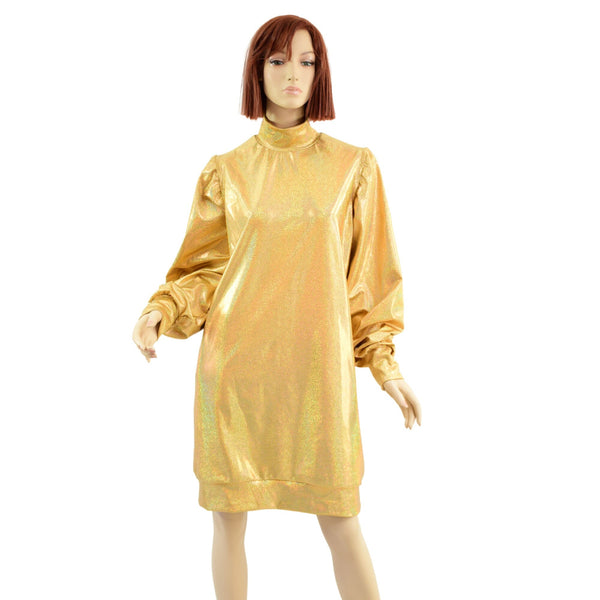 Gold Sparkly Jewel Sweatshirt Style Mini Dress - 1