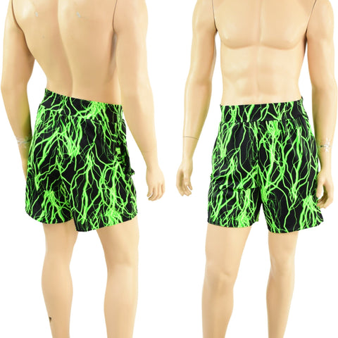 Mens Basketball Shorts with Pockets in Neon Green Lightning - Coquetry Clothing