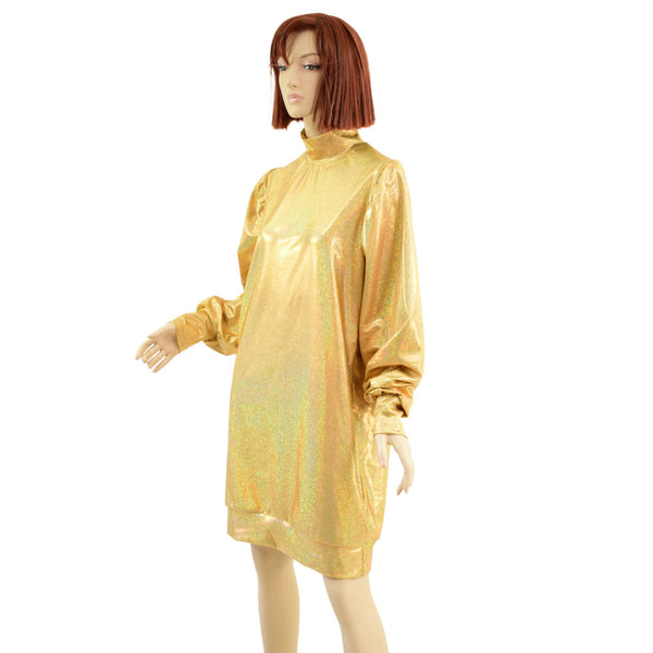 Gold Sparkly Jewel Sweatshirt Style Mini Dress - 2
