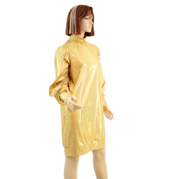 Gold Sparkly Jewel Sweatshirt Style Mini Dress - 3