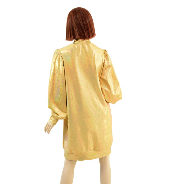 Gold Sparkly Jewel Sweatshirt Style Mini Dress - 4