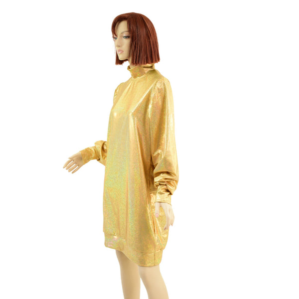 Gold Sparkly Jewel Sweatshirt Style Mini Dress - 5