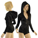 Star Noir Hooded Romper with Silver Front Zipper, Long Sleeves & Boy Cut Leg - 1