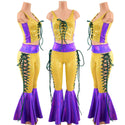 Mardi Gras 2PC Lace Up Top and Bell Bottoms Set - 1