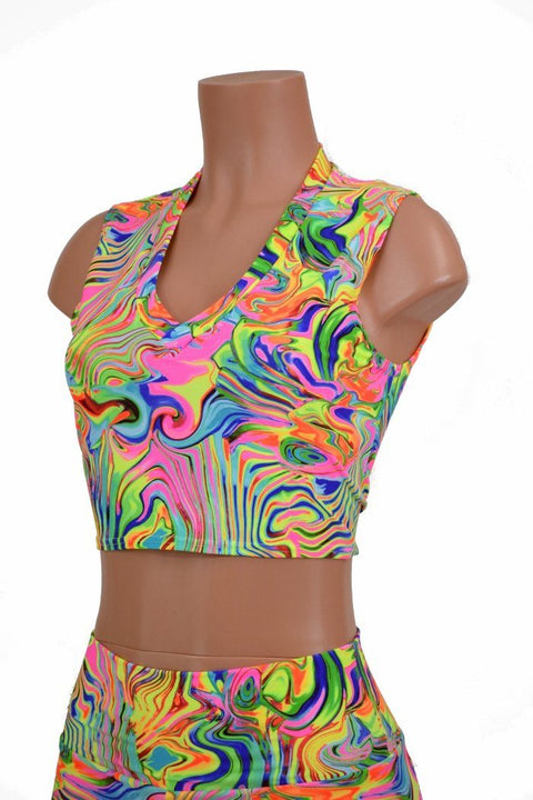 Neon Flux V Neck Crop Top - Coquetry Clothing