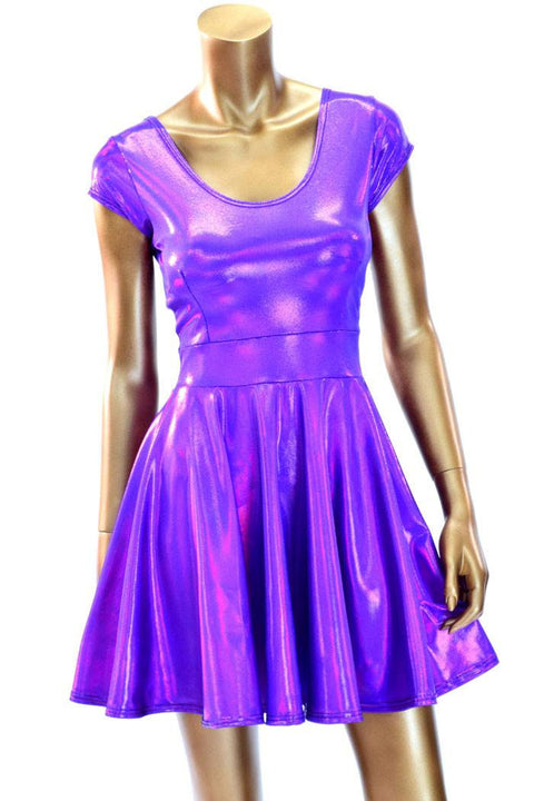 Purple Holographic Skater Dress - Coquetry Clothing