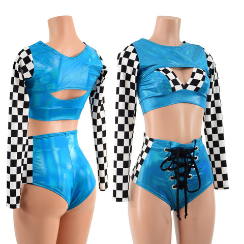 3PC Peacock Grid Girl Set - Coquetry Clothing