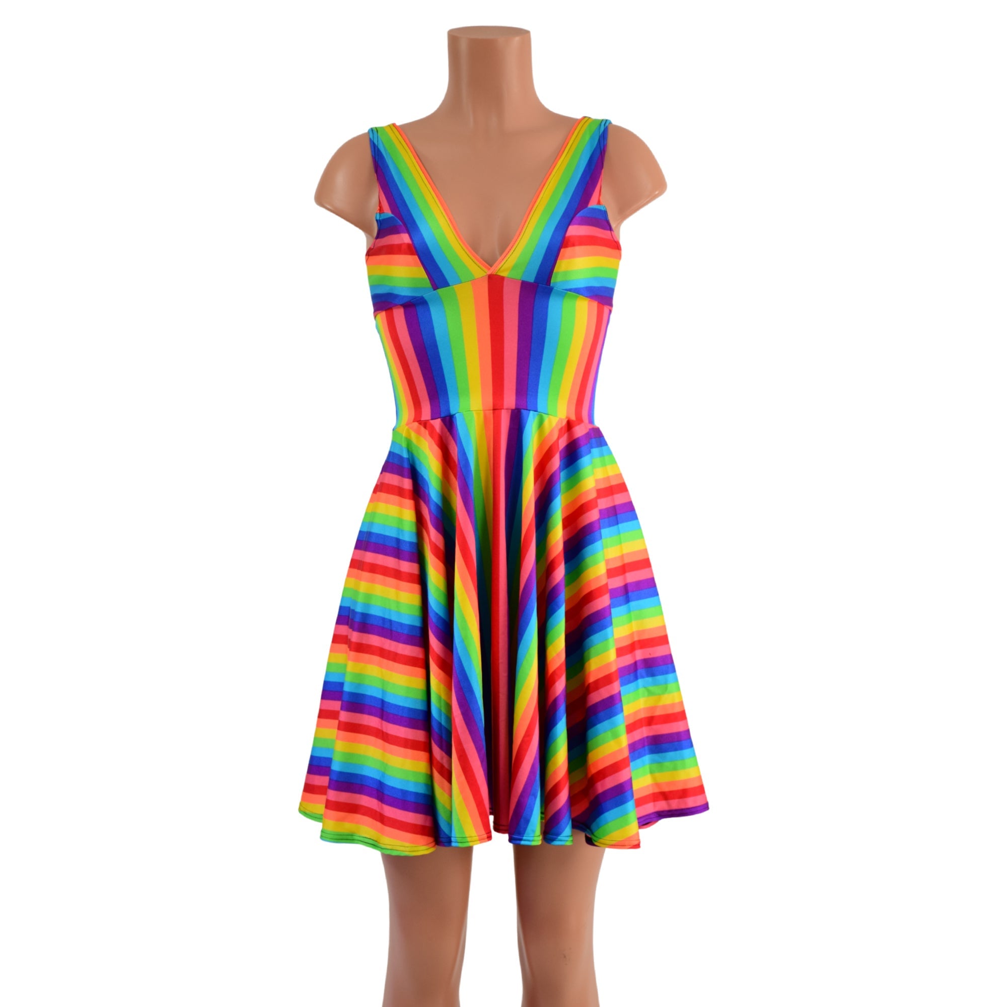 Rainbow Skater Dress with Starlette Neckline | Coquetry Clothing