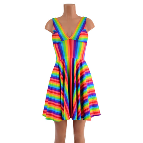 Rainbow Skater Dress with Starlette Neckline - Coquetry Clothing