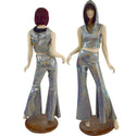 Silver Holographic Solar Flares and Sleeveless Crop Hoodie Set - 1