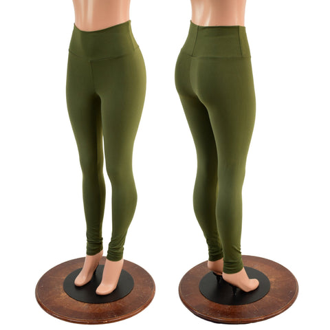 Army Green Soft Knit High Waist Leggings READY to SHIP - Coquetry Clothing