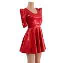 Red Sparkly Jewel Sharp Shoulder Skater Dress - 3