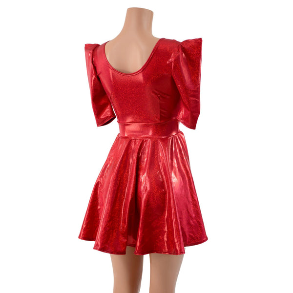 Red Sparkly Jewel Sharp Shoulder Skater Dress - 4