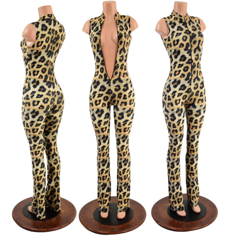 Leopard Print Sleeveless Stella Catsuit with Bootcut Leg - Coquetry Clothing