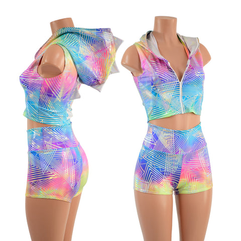 Spectrum Dragon Hooded Crop Top and High Waist Shorts Set - Coquetry Clothing