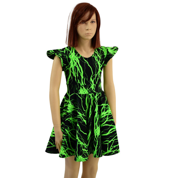 Girls Neon Green Lightning Skater Dress - 2