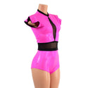 Pink Sparkly Jewel and Mesh Romper with Inset Keyhole Neckline - 2