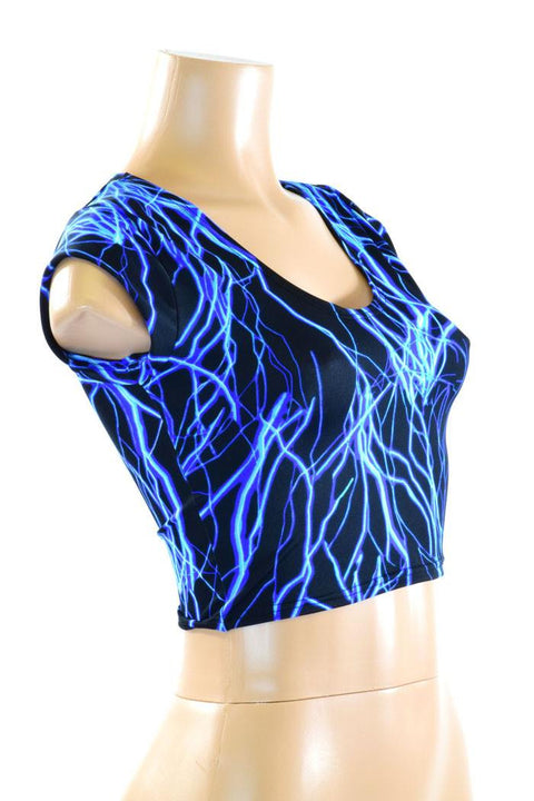 Neon Blue Lightning Cap Sleeve Crop - Coquetry Clothing