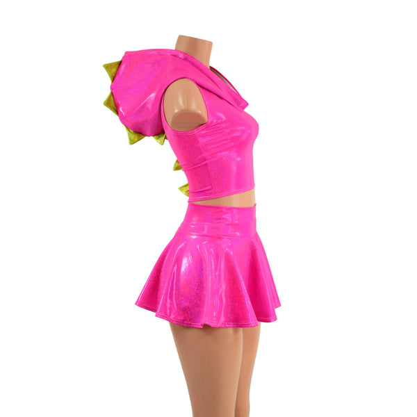 Neon Pink and Lime Dragon Crop Hoodie & Skirt Set - 2