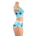 Lapis Lagoon Racerback Crop and Midrise Siren Shorts with Flashbulb Trim - 3