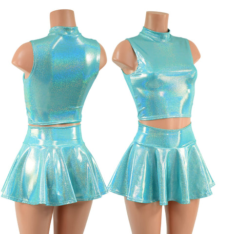 Seafoam Crop Top & Circle Cut Skirt Set - Coquetry Clothing