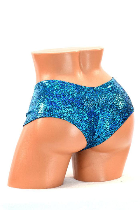 Turquoise Holographic Cheeky Shorts - Coquetry Clothing