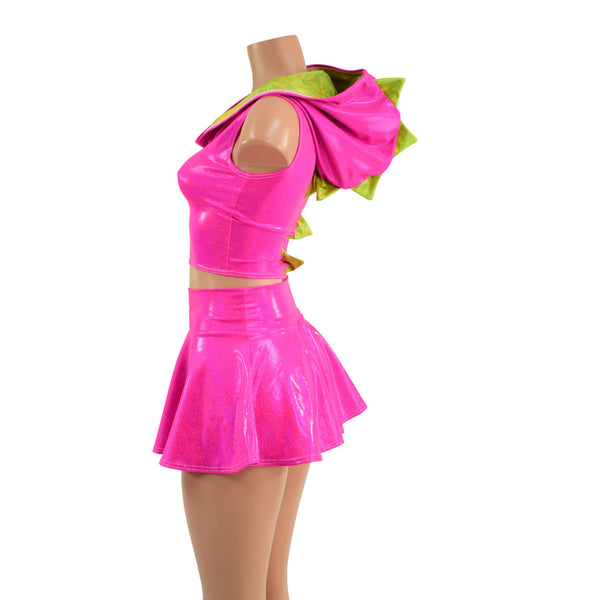 Neon Pink and Lime Dragon Crop Hoodie & Skirt Set - 4