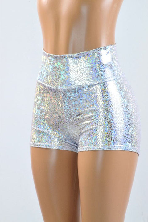 Silvery White High Waist Shorts - Coquetry Clothing
