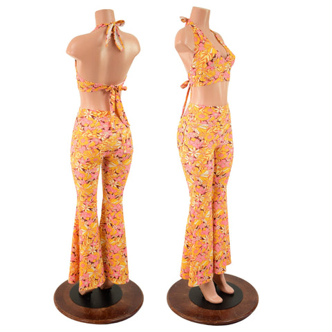 High Waist Solar Flares and Tie Back Halter in "What the Floral" - Coquetry Clothing