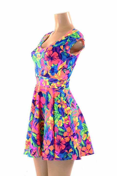Tahitian Floral Skater Dress - Coquetry Clothing