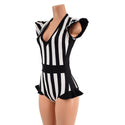 Black and White Striped Flip Sleeve Paneled Romper - 3