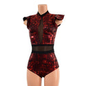 Primeval Red and Mesh Romper with Inset Keyhole Neckline - 2