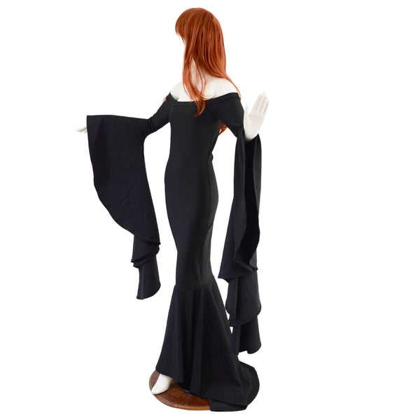 Black Zen Morticia Gown with Off Shoulder Neckline & Sorceress Sleeves - 3
