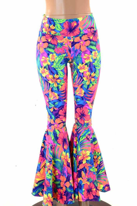 Tahitian Floral High Waist Bell Bottom Flares - Coquetry Clothing