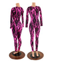 Pink Lightning Long Sleeve Catsuit with Crew Neck and Back Zipper - 1