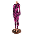 Pink Lightning Long Sleeve Catsuit with Crew Neck and Back Zipper - 4