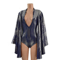 City Lights Romper with Fan Sleeves, Plunging V neck, and Siren Cut Leg - 2