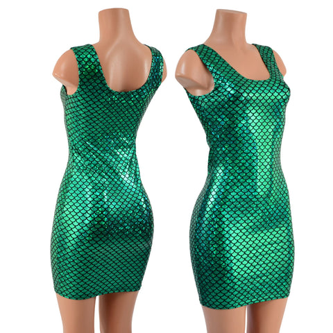 Green Scale Bodycon Tank Dress READY to SHIP - Coquetry Clothing