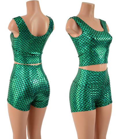Green Scale High Waist Shorts OR Top READY to SHIP - Coquetry Clothing