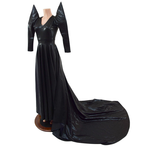 Glinda Gown in Black Mystique with 3/4 Mega Sharp Shoulder Sleeves - 5