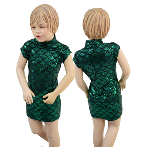 Girls Celia Dress in Green Dragon Scale - Coquetry Clothing