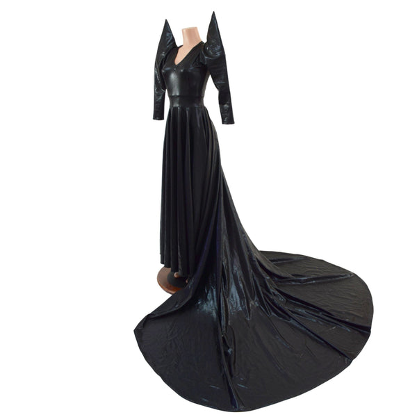 Glinda Gown in Black Mystique with 3/4 Mega Sharp Shoulder Sleeves - 3