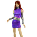 4PC Purple Crop Top & Skirt Set with Silver Holo Trim and Arm Warmers - 5