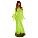 Neon Yellow Mesh Zipper Back Gown with Pixie Sleeves and Puddle Train - 2