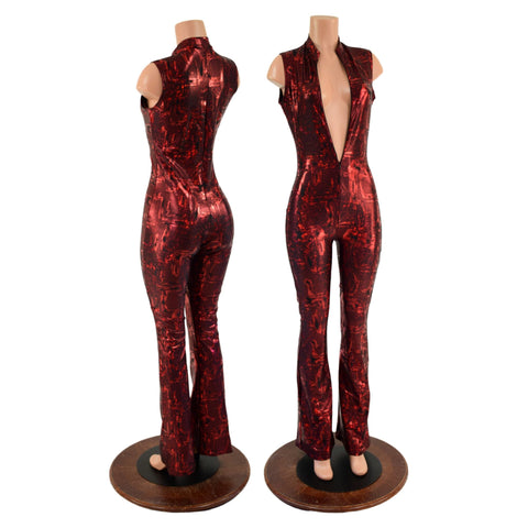 Primeval Red Sleeveless Stella Catsuit with Bootcut Leg - Coquetry Clothing