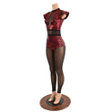 Primeval Red Inset Mesh Keyhole Catsuit with Mesh Legs - 2