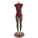 Primeval Red Inset Mesh Keyhole Catsuit with Mesh Legs - 3