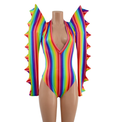 The Triple Threat Romper in Rainbow Stripe with Brazilian Cut Leg - Coquetry Clothing